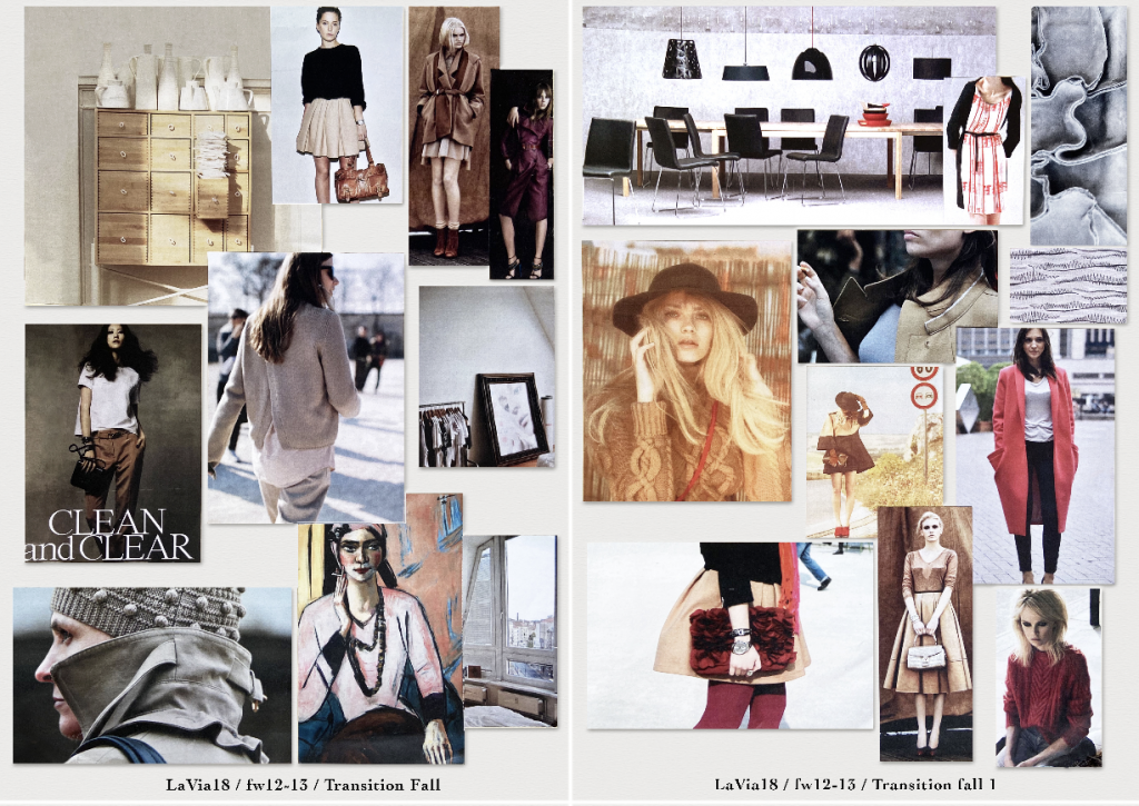 Esempi di moodboard moda realizzati dalla docente e stilista Eleonora Zanetti